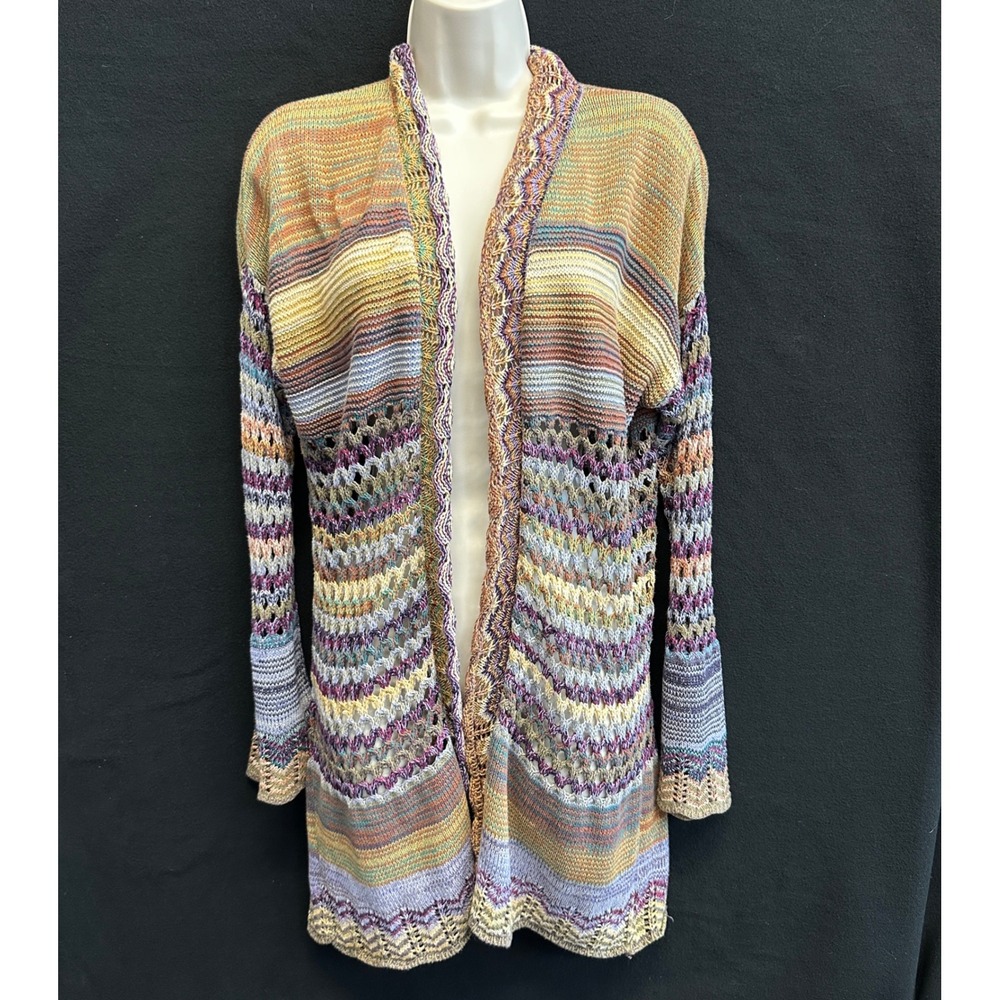 Soft Surroundings Boho Knit Cardigan Multi-Color Striped Bell Sleeve Small 2DK14